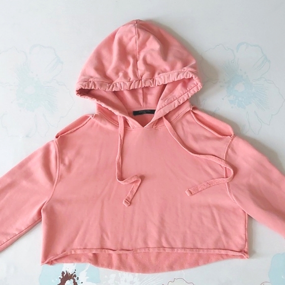 All saints cold shoulder cropped soft pink hoodie - Picture 2 of 14